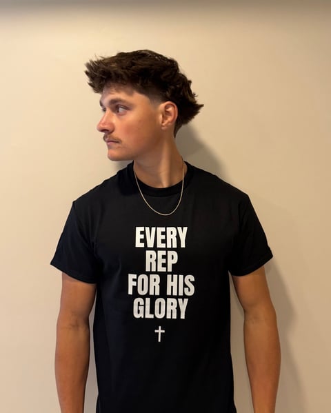 Community member in Every Rep For His Glory tee