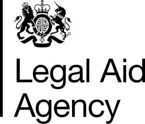 Legal Aid Agency logo featuring royal coat of arms with lion and unicorn supporters above text