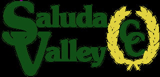 Saluda Valley logo with green text and yellow laurel wreath emblem on black background