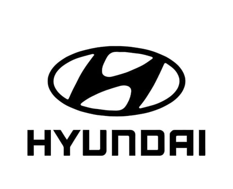 Hyundai logo with stylized H symbol in black oval shape above the company name