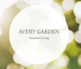 Avery Garden circular logo with white text and green blurred foliage background