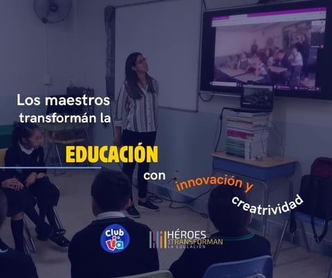 Teachers transform education with innovation and creativity. Classroom presentation with students watching screen displaying video content and instructor speaking.