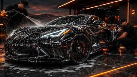 Exterior mobile car wash with foam