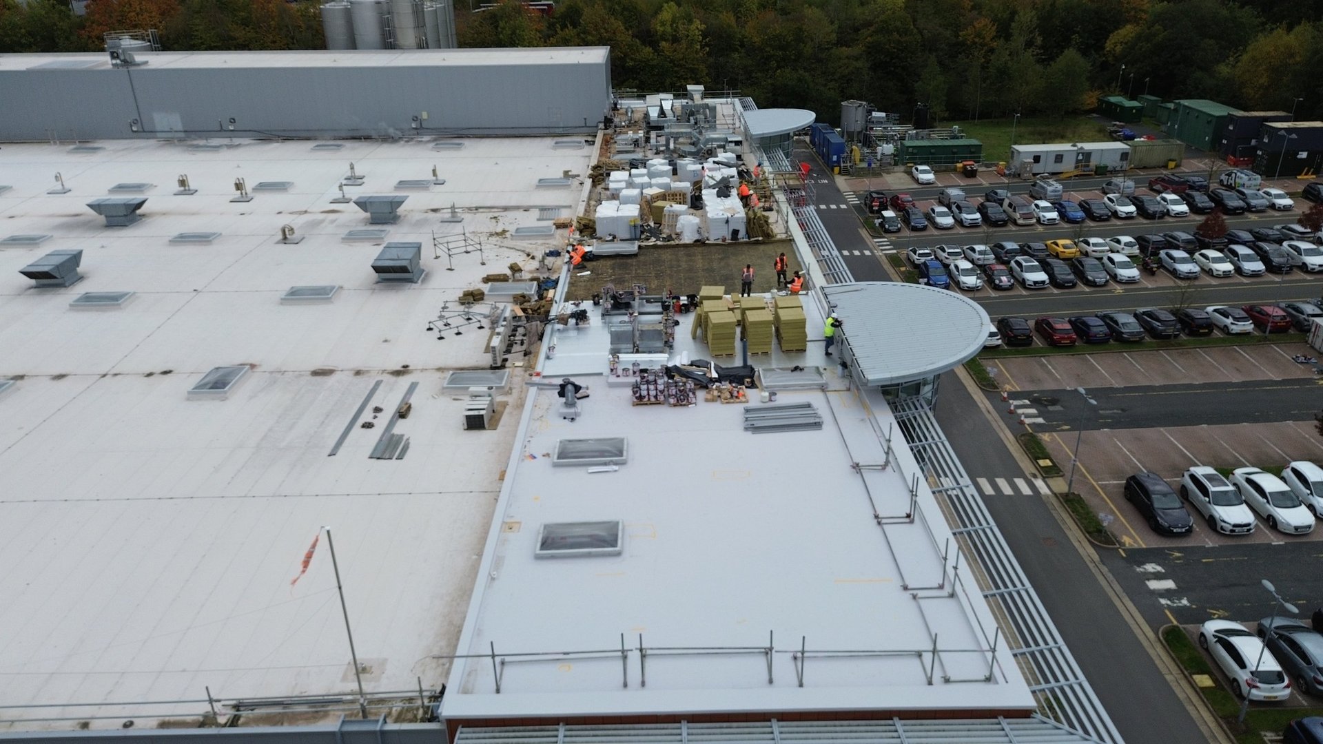 Large commercial warehouse rooftop