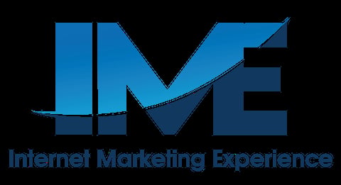 IME Internet Marketing Experience logo with blue stylized letters on black background