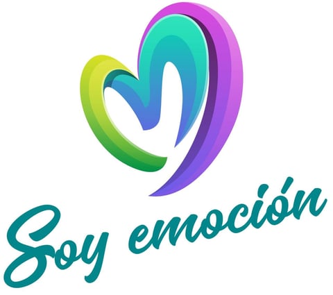 Colorful heart-shaped logo with gradient colors from green to purple, next to teal text reading Soy emoción