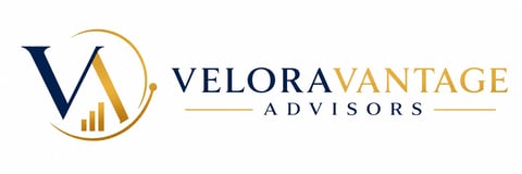 Velora Vantage Advisors logo with abstract circular design and financial chart icon