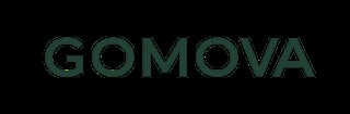 GOMOVA logo in teal text on a black background