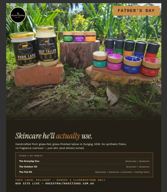 Father's Day Full Kit — moisturiser, deodorant, sunscreen, and cooking tallow in a coordinated gift set