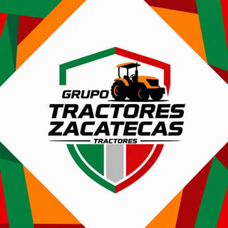 Grupo Tractores Zacatecas logo featuring a yellow tractor in a shield with Mexican flag colors on a colorful geometric background