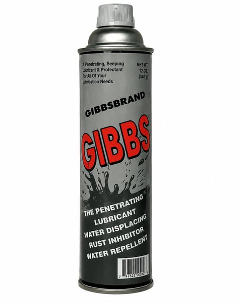 Can of Gibbs Brand penetrating lubricant spray with gray and black label, 12 oz size