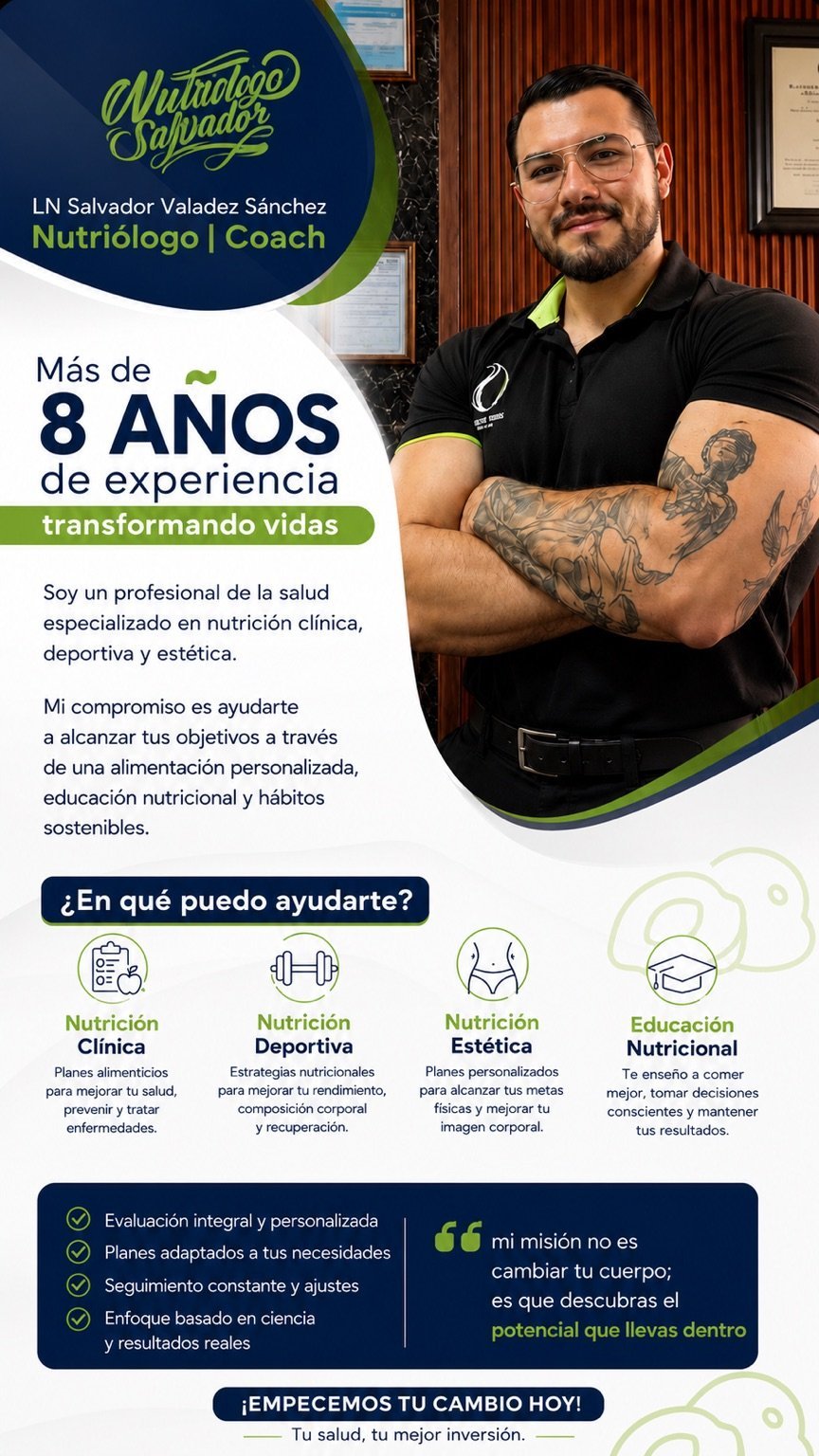 LN. Salvador Valadez Sánchez - Nutriólogo Deportivo y Coach con más de 8 años de experiencia transformando vidas