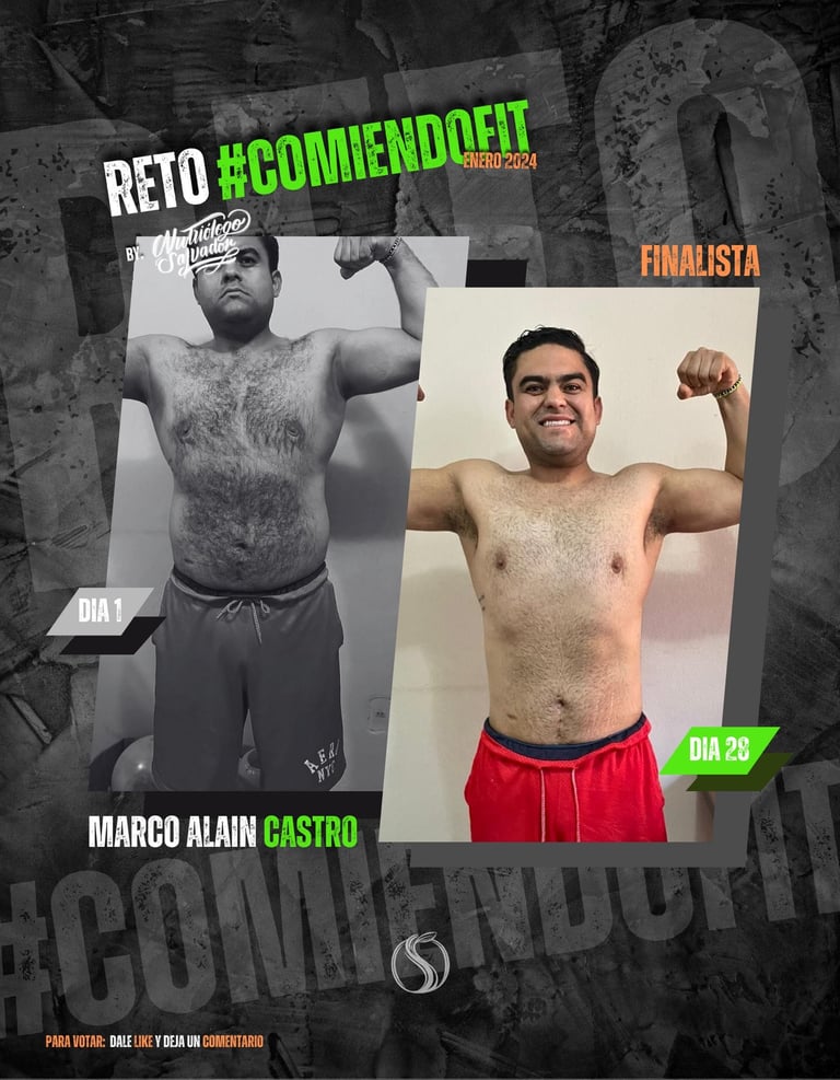 Transformación fitness de Marco Alain Castro — Día 1 vs Día 28 del Reto #ComiendoFit