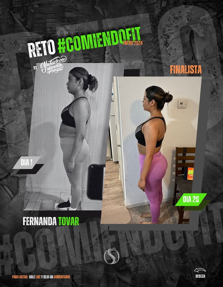 Transformación fitness de Fernanda Tovar — Día 1 vs Día 28 del Reto #ComiendoFit