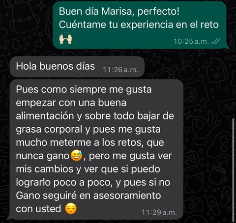 Testimonio de WhatsApp de Marisa — Reto #ComiendoFit, mensajes reales sobre su experiencia con nutriólogo Salvador