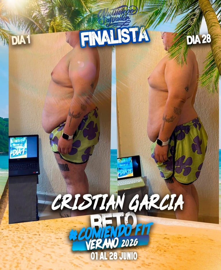 Transformación fitness de Cristian García — Día 1 vs Día 28 del Reto #ComiendoFit
