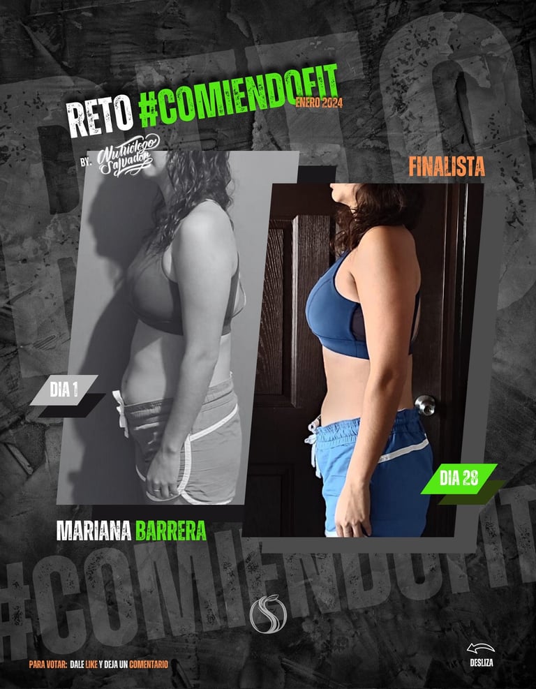 Transformación fitness de Mariana Barrera — Día 1 vs Día 28 del Reto #ComiendoFit