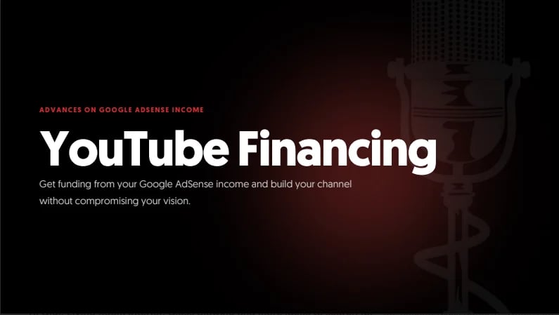 YouTube Financing promotional graphic with text about getting funding from Google AdSense income to build channels