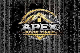 Apex Roof Care logo with gold and silver hexagonal design featuring a house roof and window icon