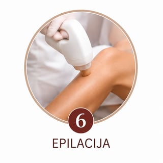 Epilation device being used on an arm with number 6 badge and text EPILACIJA below