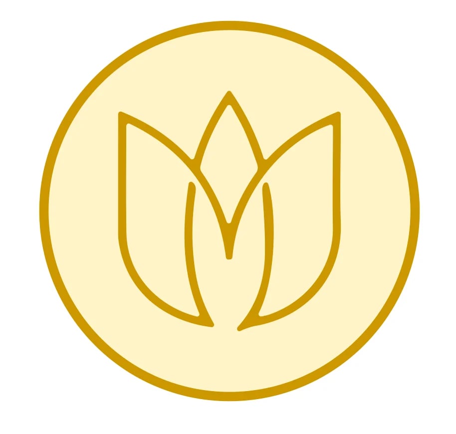 Gold outlined tulip flower icon inside a circular border on pale yellow background