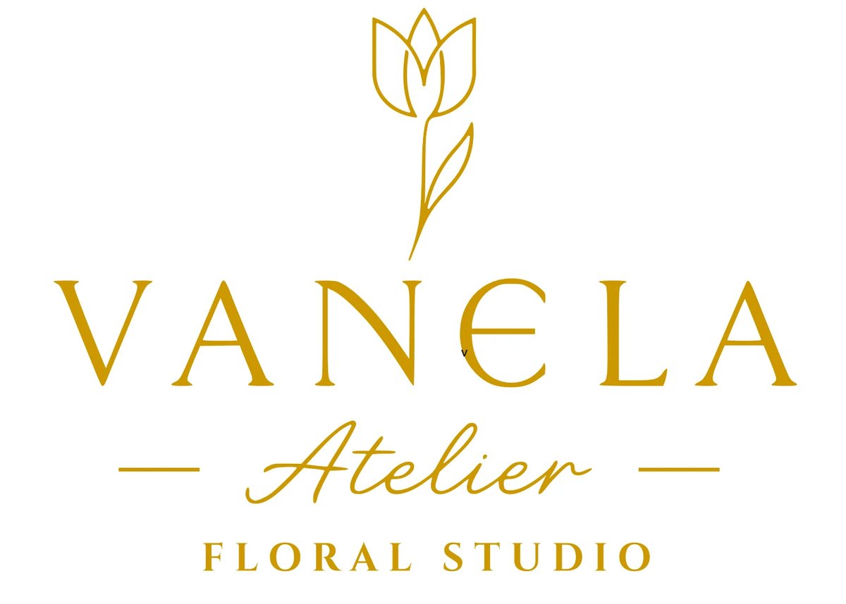 Vanela Atelier Floral Studio logo with gold tulip icon and elegant typography