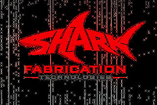 Red shark logo with Fabrication Technologies text on black pixelated background