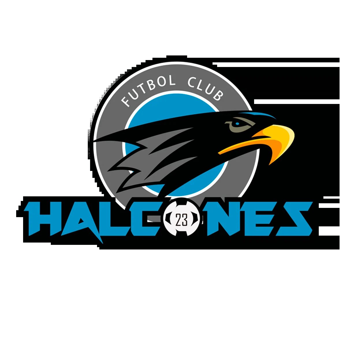 Halcones Futbol Club logo featuring a black eagle with yellow beak and blue circle background