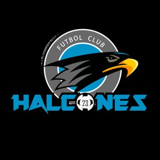 Halcones Futbol Club logo featuring a black eagle with yellow beak and blue circle background
