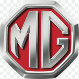 MG logo badge with silver metallic lettering on red octagonal background