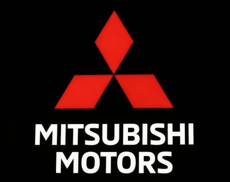 Mitsubishi Motors logo with red diamond-shaped symbol on black background