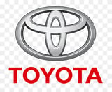 Toyota logo featuring a silver oval badge with interlocking ovals and red Toyota text below