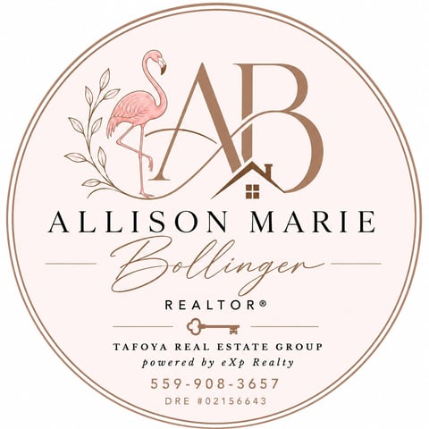 Real estate agent logo for Allison Marie Bollinger with flamingo and house design, Tafoya Real Estate Group, eXp Realty