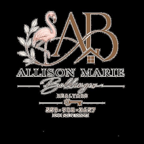 Allison Marie Bollinger, REALTOR® — pink flamingo and house monogram on black, Tafoya Real Estate Group powered by eXp Realty, 559-908-3657, DRE #02156643