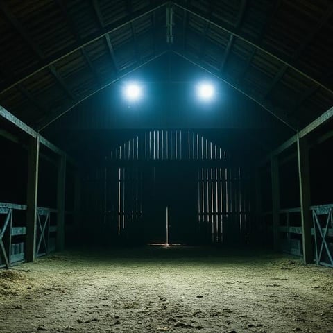 Agricultural farm facility with electrical equipment and farm buildings