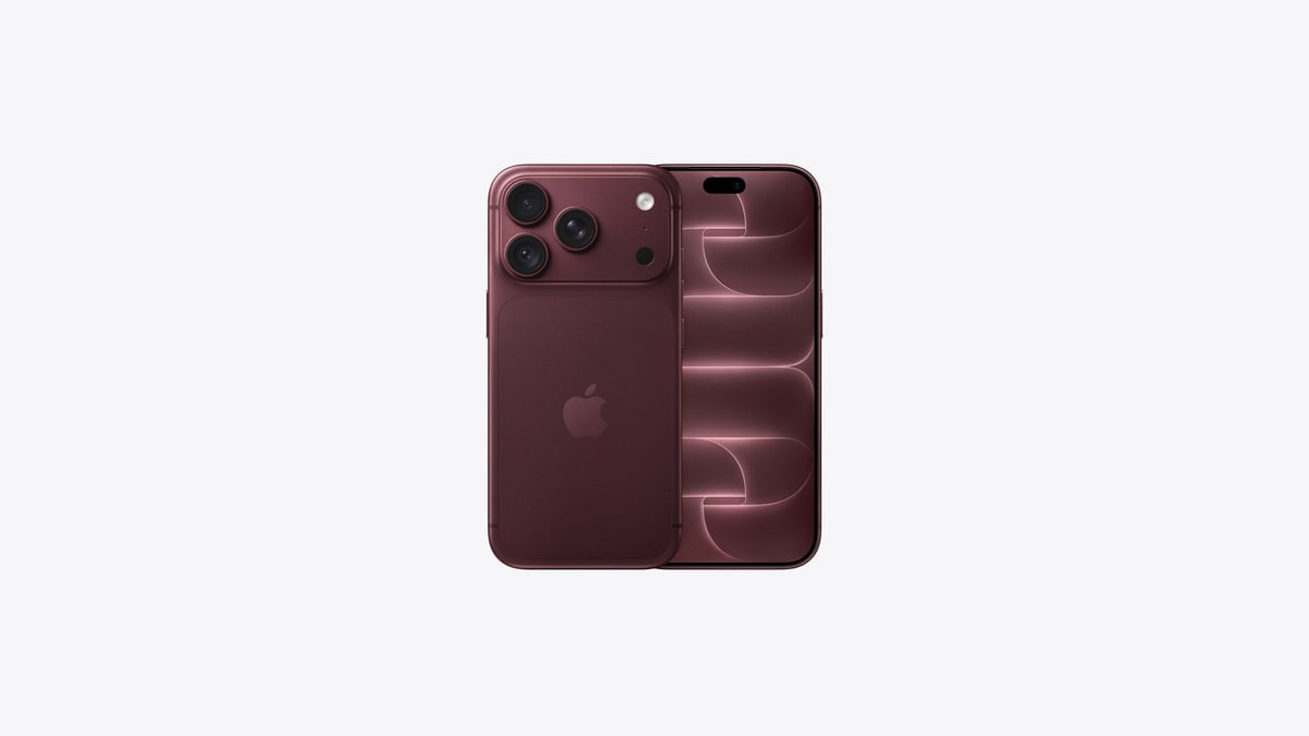 Deep purple iPhone with triple camera system shown from front and back views against white background
