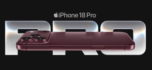 iPhone 18 Pro in deep burgundy color showing triple camera system and metallic frame design