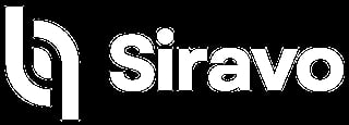 Siravo logo with white geometric mark and text on black background