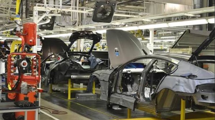 A modern automotive manufacturing production line.