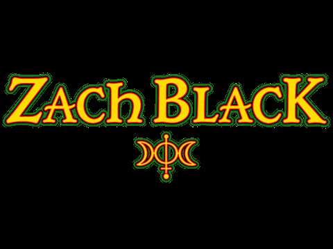 Zach Black logo in gold text with decorative symbol below on black background