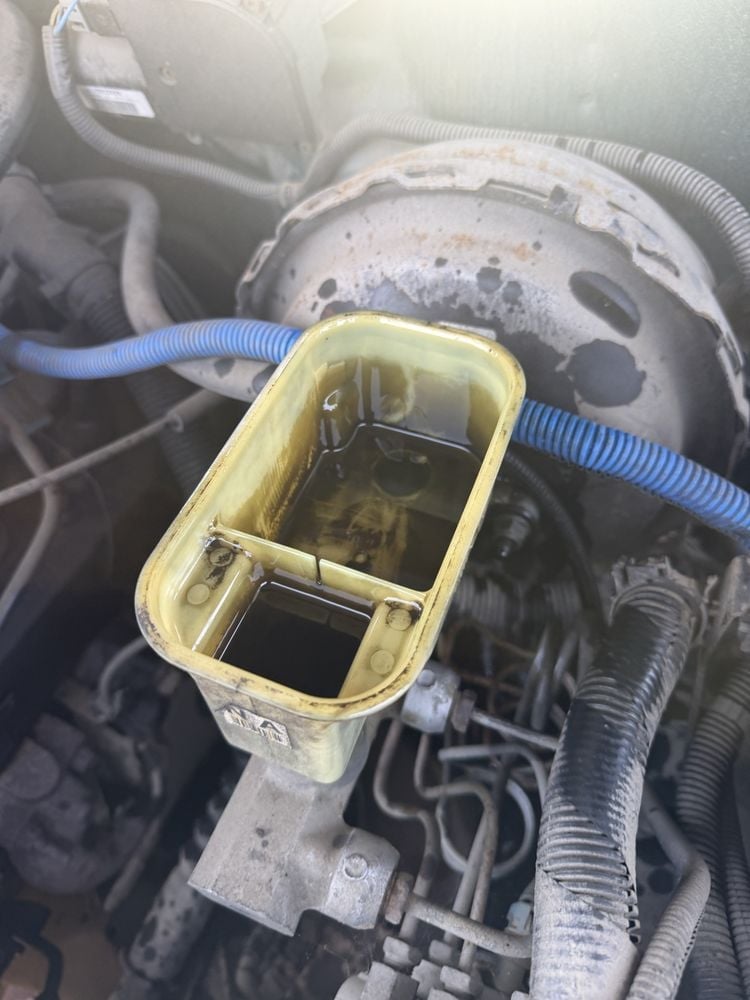 Brake fluid reservoir after service — clean fresh fluid