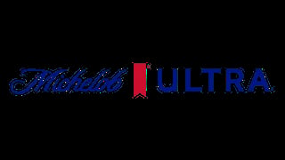 Michelob Ultra beer brand logo featuring cursive script and blue lettering with red accent