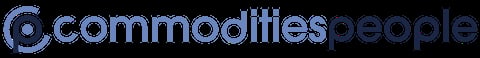 Commodities People logo with blue text and decorative swirl symbol