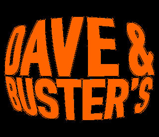 Dave and Busters logo in bright orange text on black background