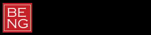 BENG logo in red and white on black background