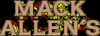 Mack Allens logo in tan letters with red and yellow decorative elements scattered throughout the text on black background