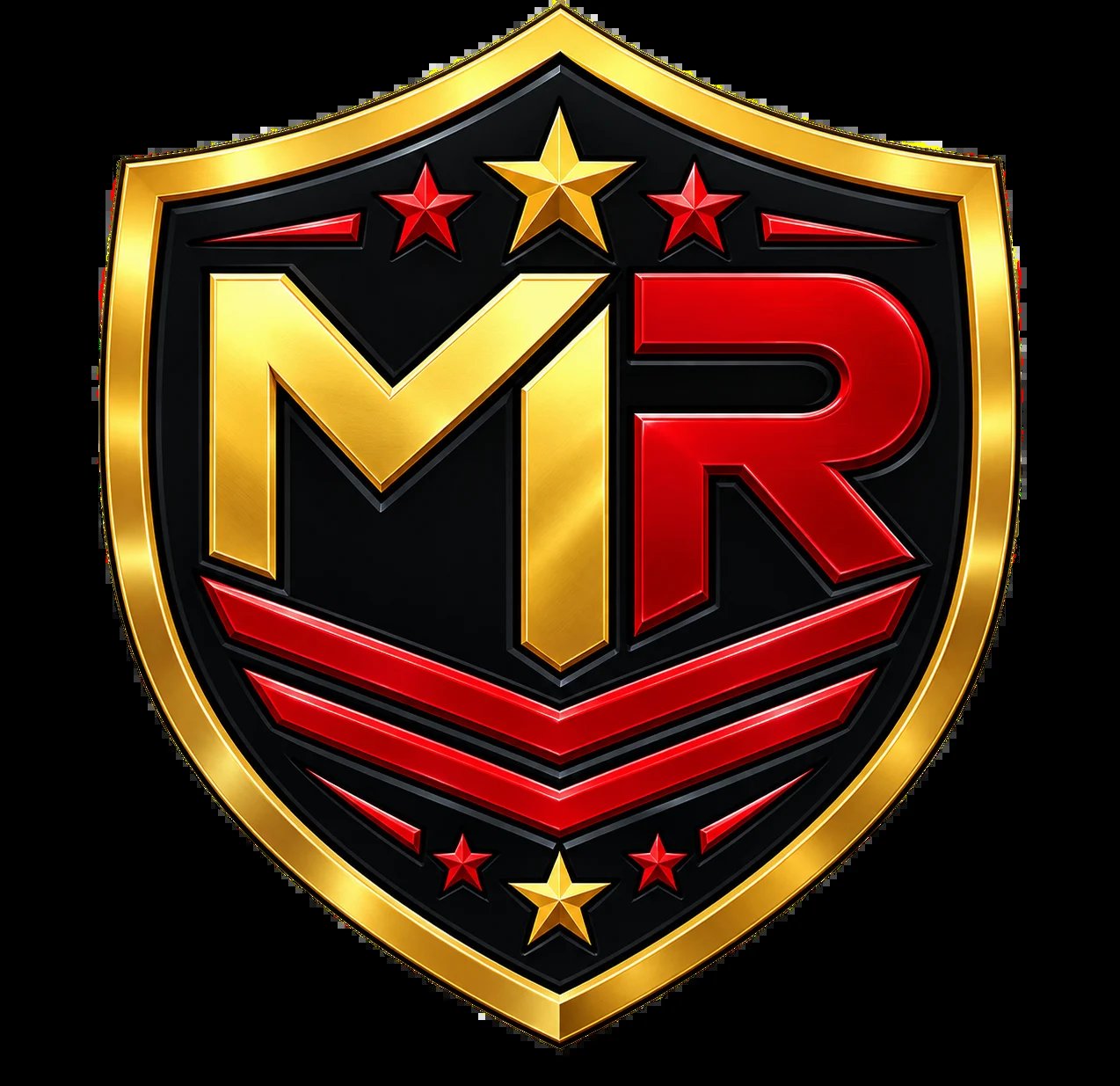 Mission Ready Pressure Washing shield logo with gold and red MR monogram on a black background
