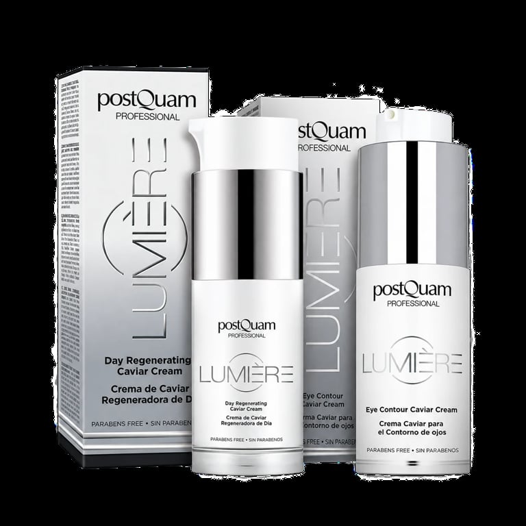 Crema de Caviar Lux de día y contorno de ojos de postQuam Professional con sus envases