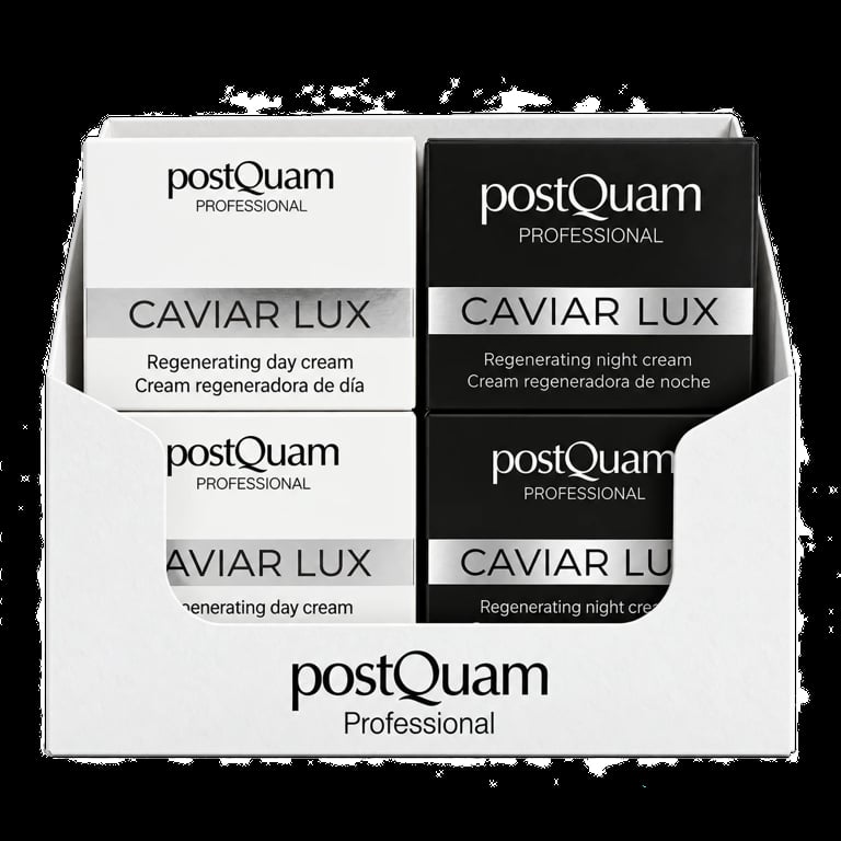 Set Caviar Lux de postQuam Professional con cremas de día y de noche en blanco y negro