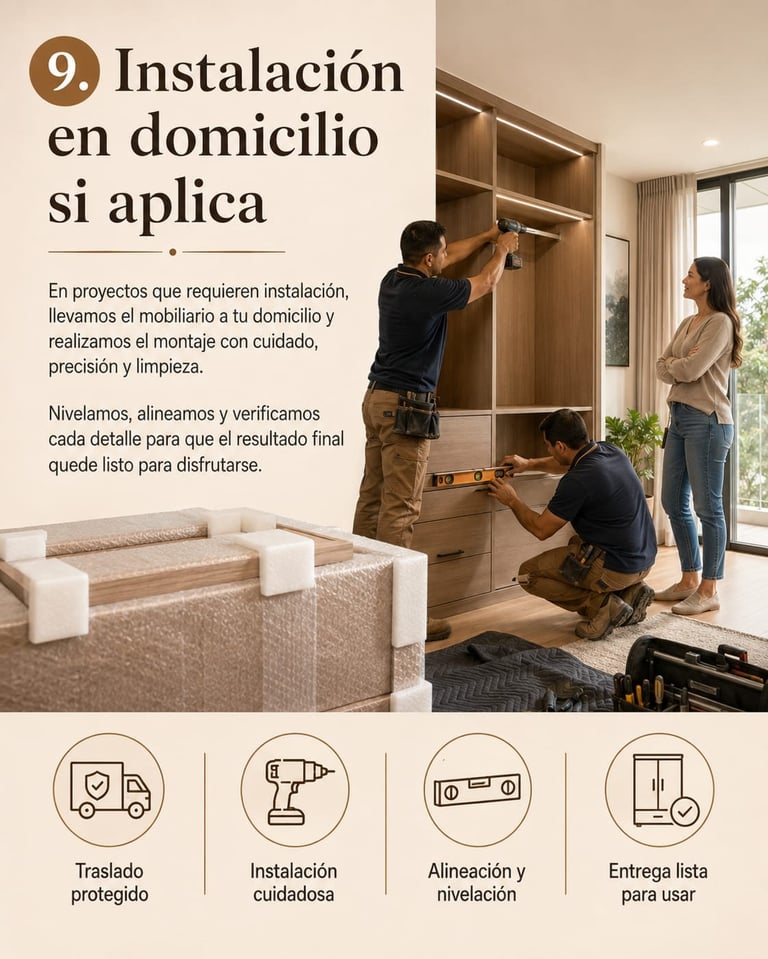 Home installation service showing furniture assembly by professionals with alignment and quality verification process